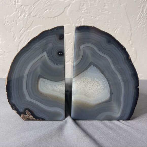 Crystal Droozy Agate Bookends Blue Thunder Egg Witchy Hippy Decor Medium - Picture 1 of 6